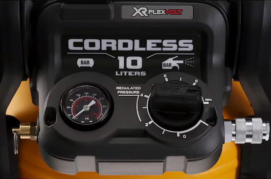 Dewalt DCC1054N-XJ
54 Volt Akku-Kompressor 10 Liter (bürstenlos) Manometer und Druckminderer