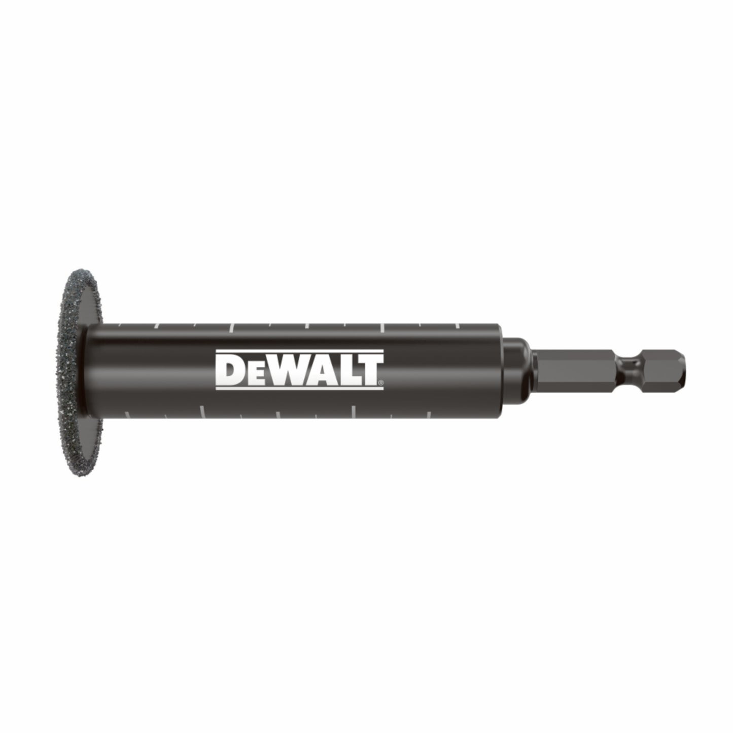 DeWalt Innenrohrschneider für PVC-Rohre, 34mm Durchmesser, für die Verwendung mit Schraubern, 1/4" Aufnahme, seitliche Betrachtung