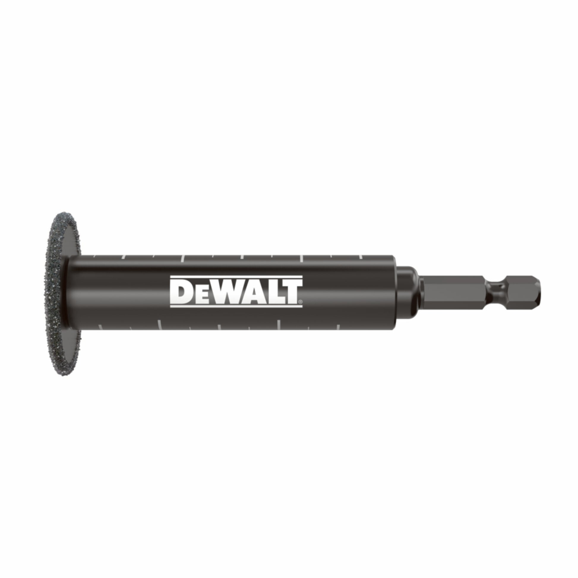 DeWalt Innenrohrschneider für PVC-Rohre, 34mm Durchmesser, für die Verwendung mit Schraubern, 1/4" Aufnahme, seitliche Betrachtung
